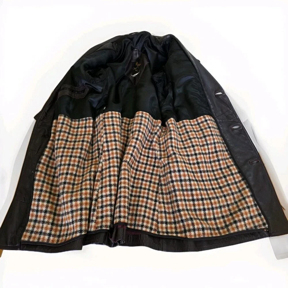 VTG Jeno De Paris Leather Coat Mens 40 Brown Mid Length LS Lined  Buttons FLAW